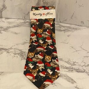 NWT, Men’s Knotty or Nice Cat Christmas Theme Tie, 100% Polyester Value $40